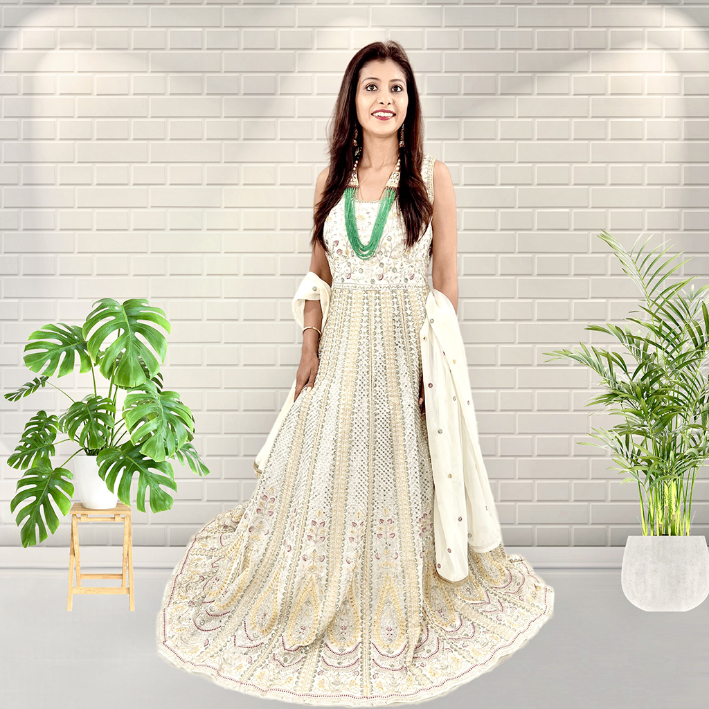 Offwhite Colour Readymade Gown In Georgette Fabric