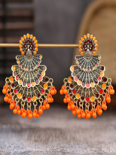 Peacock style earrings orange
