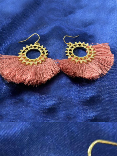 Golden Pink Taselled Earrings