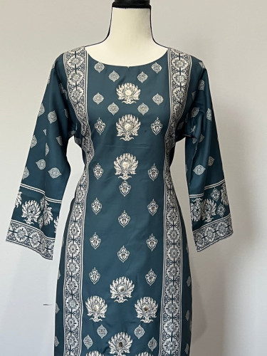 Teal blue ethnic motifs printed kurta