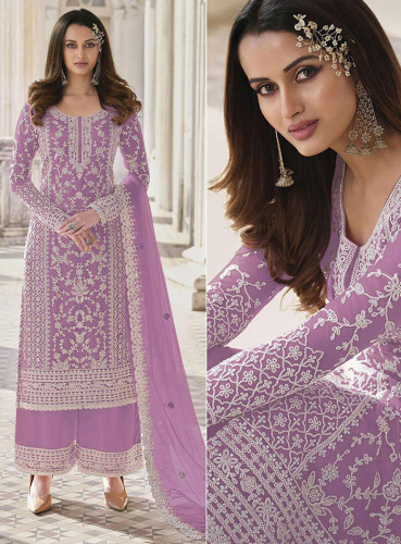 Violet Embroidered Netted Pakistani Suit
