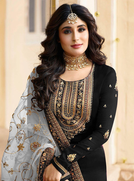 Black Embroidered Georgette Partywear Suit