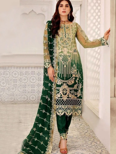 PAKISTANI DESIGNER HIT SHADED EMBROIDERED PARTY WEAR SUIT