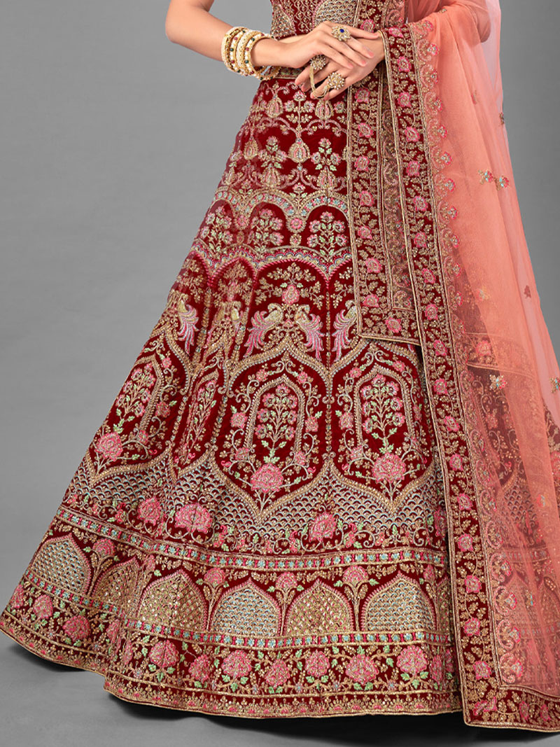 Bridal Red Rust Embroidered Lehenga