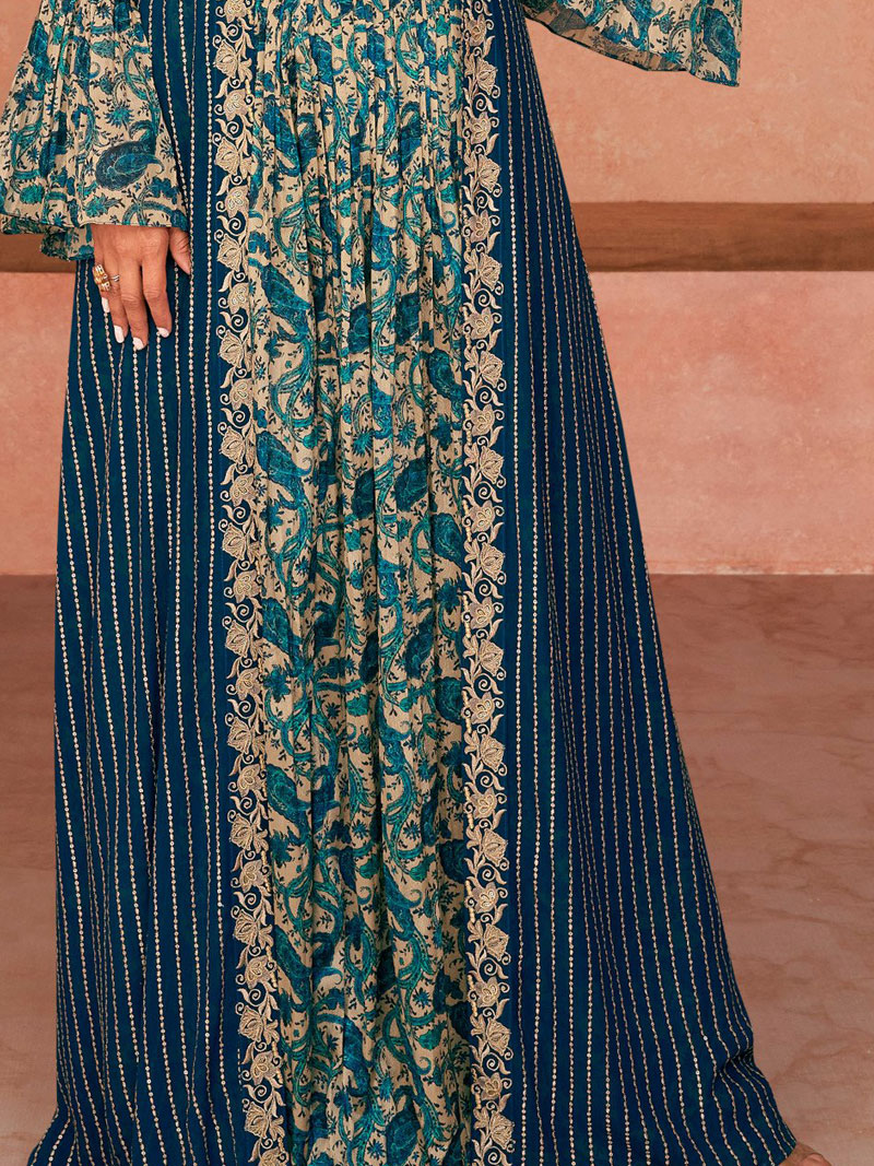 Teal Georgette Stitched Embroidered Suit Set
