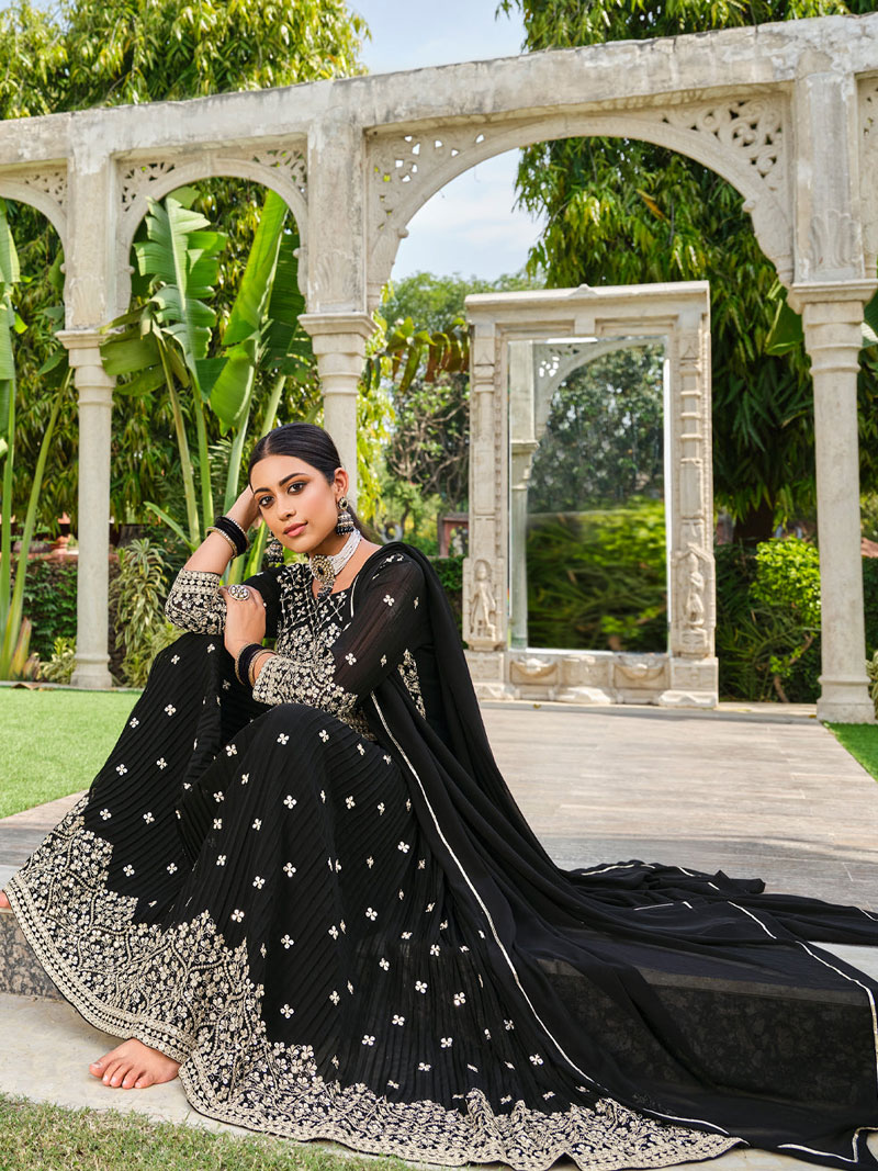 Black Heavy Embroidered Anarkali Suit